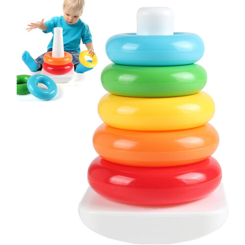 Rainbow Stacking Building Rings Tower, Early Educational Learning Toy