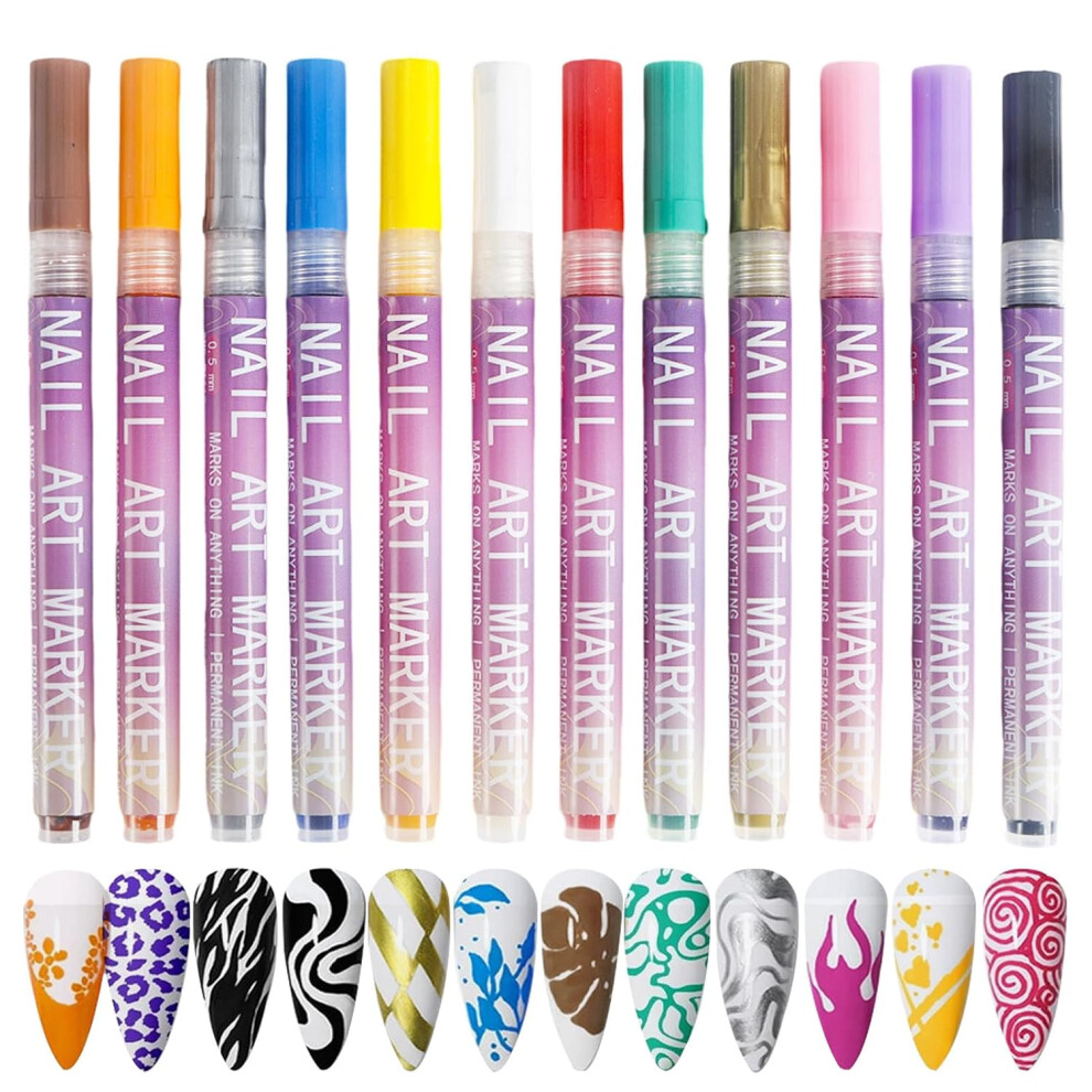 Oimg Pens Set 12 Vibrant Colours, Quick Dry Nail Markers For Detailed Designs