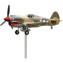 Shark Mouth Warplane Garden Wind Spinner, Metal Airplane Weather Vane
