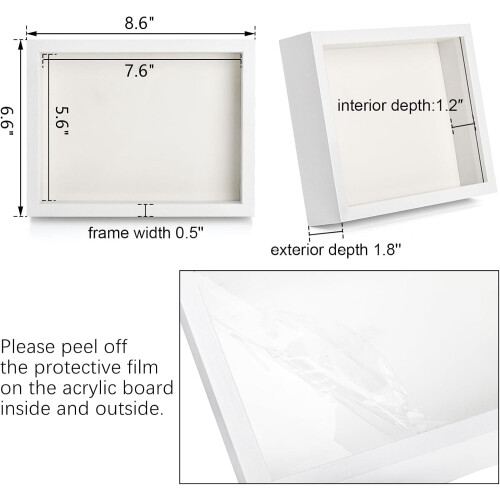 Shadow Box Frame Wood 8x6 Inch White 4 Pack 1