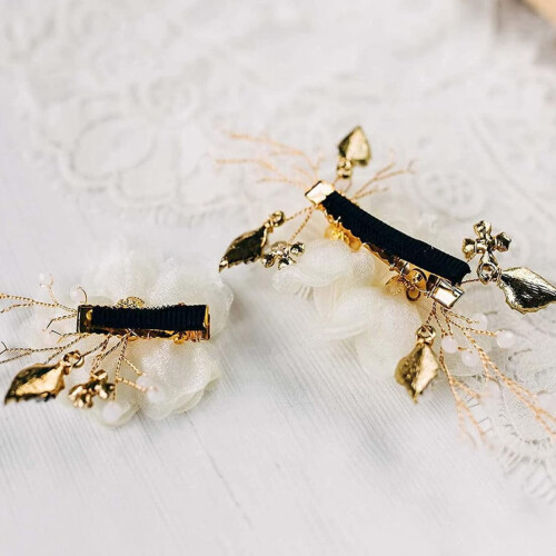 Fermagli per capelli da sposa con pettini laterali floreali (2 pezzi) 1