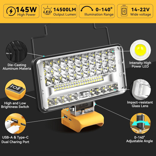Φως εργασίας LED για μπαταρία Dewalt 20V 145W 14500LM 2