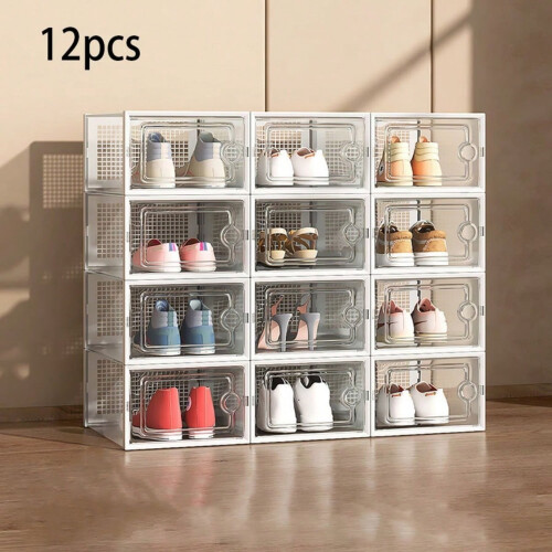 Transparent Plastic Shoe Box White 12pcs Moisture-Proof 1