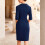 Abito da donna blu navy a portafoglio con maniche a 3/4 e scollo a V 5