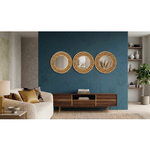 3 Gold Round Beaded Wall Mount Mirror Plastic 25Cm