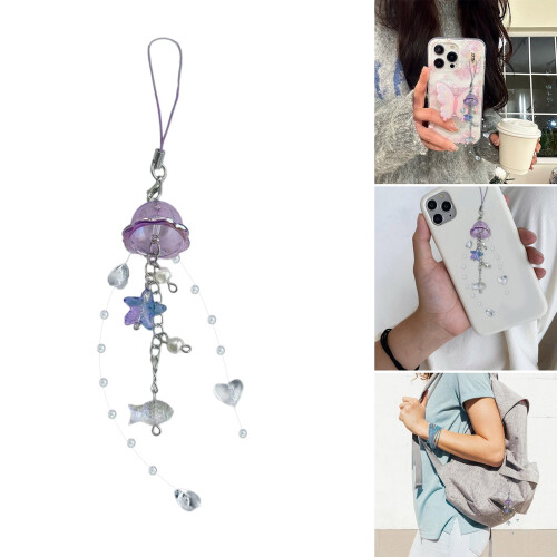 Porte-clés méduse pour téléphone avec cristaux et perles 1