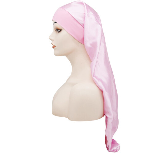 Satin Sömnmössa för långt tjockt hår Rosa Extra Lång 1