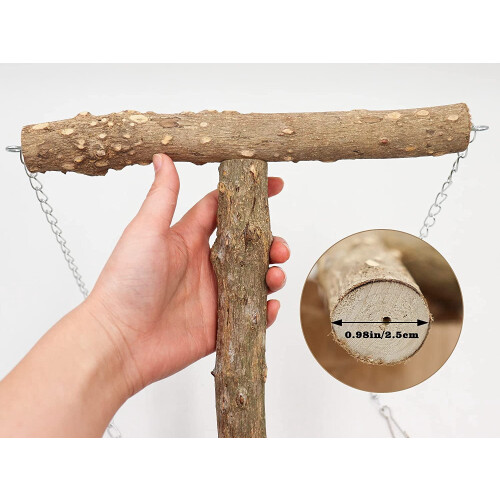 Poleiro de pássaro em forma de balanço, feito de madeira de pimenta natural, 45,7 x 25,4 cm (18 x 10 polegadas). 2