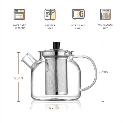 Γυάλινη τσαγιέρα με αποσπώμενο βραστήρα 1500ml 2