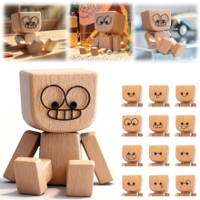Shaking Wooden Man Figurine with 12 Magnetic Faces, Car Dashboard Decor
