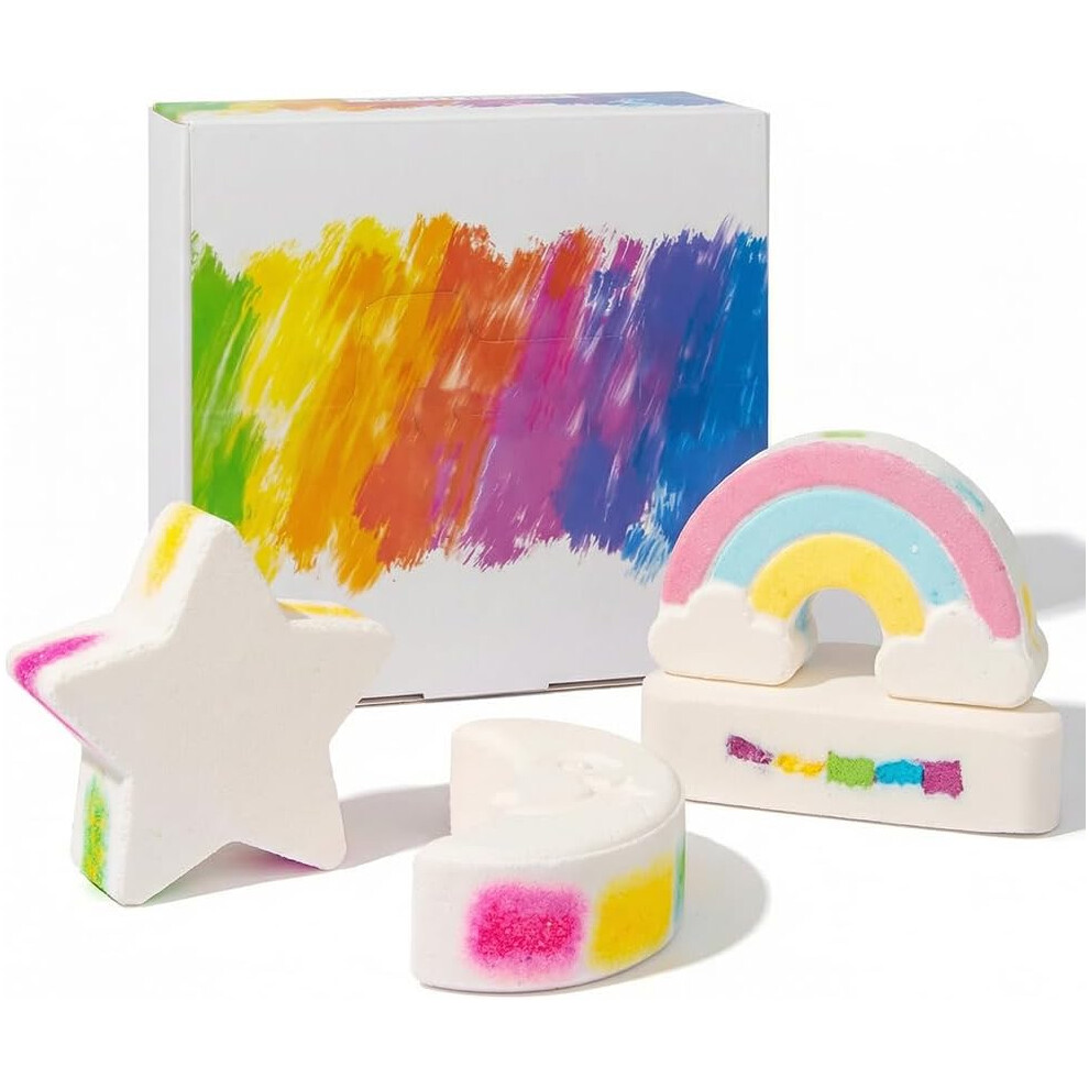 Oimg 4 Pieces Rainbow Bath Bombs, Bubble Gift Set
