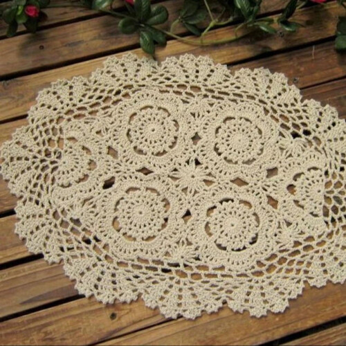 Vintage κροσέ οβάλ τραπεζομάντιλο shabby chic 30x45εκ. 1