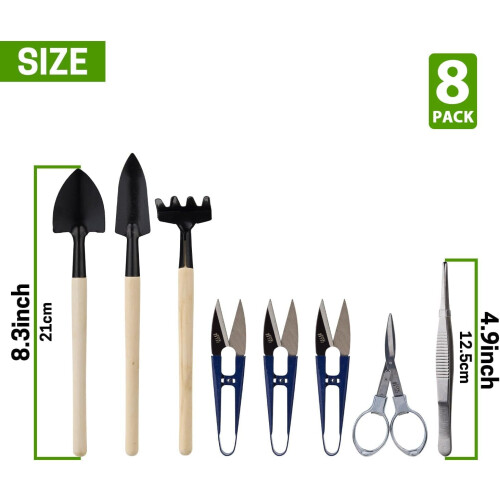 Bonsai-Werkzeugset, Gartenschere, Rechen, Trimmer, 8-teilig 1
