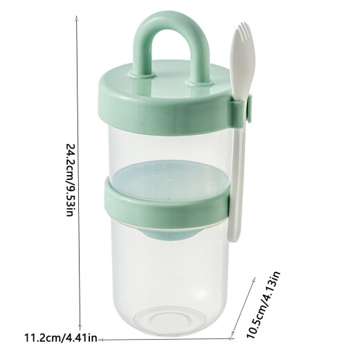 Salad Container Portable Leak-Proof Layered Bowl Green 2