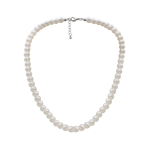 Collana da donna con perle d'acqua dolce bianche e catena in argento 925