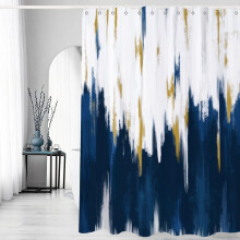 Navy blue shower curtain with white gold abstract art 72x72