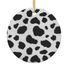 Black and White Cow Faux Fur Christmas Ornament