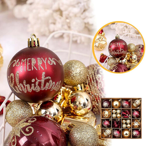 Christmas Ball Ornaments Set Gold Shatterproof Plastic 42