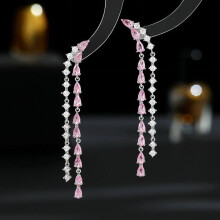 Long Fringed Zircon Earrings Silver Needle Water Drop