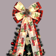 Christmas Tree Topper Bow Red Black Plaid 13"x25" with 30