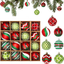 Red and Green Glitter Christmas Ornaments 16 pcs