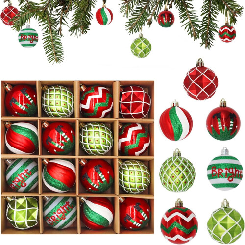 Red and Green Glitter Christmas Ornaments 16 pcs