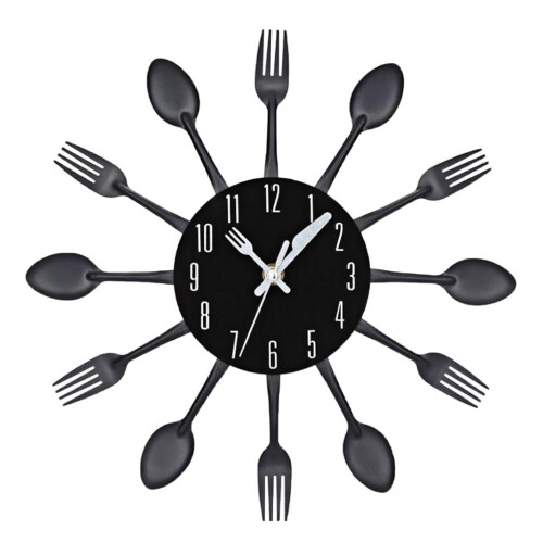 Black Metal Wall Clock for Kitchen Decor