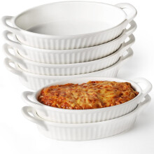 Ceramic baking dish white 9-inch with handles set of 6