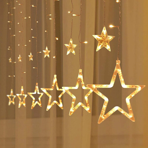 Warm White LED Curtain Lights 120 LEDs 12 Star 8 Modes