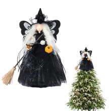 Halloween witch tree topper black with broom 1 piece