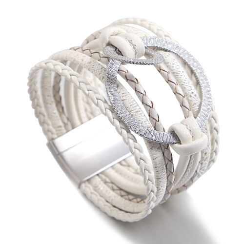 Handmade silver leather circle bracelet for women