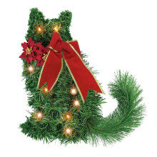 Green LED Christmas wreath with red bow, 24-inch