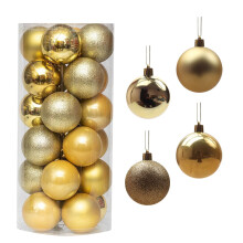 Gold Glitter Plastic Christmas Ornaments Set 24 pcs
