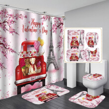 Juego de cortina de ducha para el Día de San Valentín con alfombra antideslizante para el baño.
