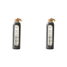 2X Garrafas de Água de Vidro de 1L com Marcação de Tempo, Garrafa Portátil para Bebidas, Tampa de Bambu, Sem Chumbo, Manga de Silicone Esportiva,