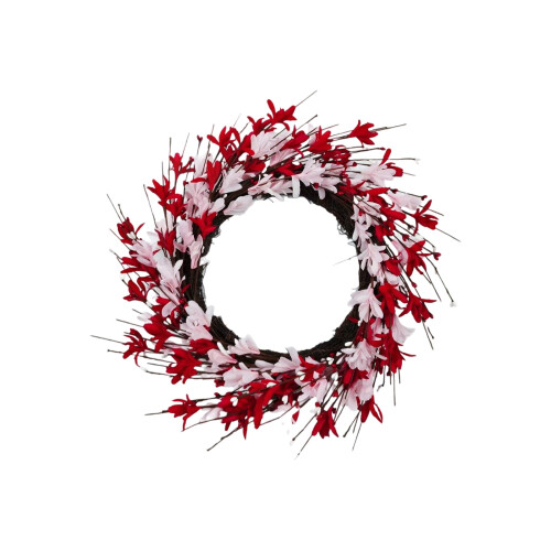 Coroană roz cu Forsythia, decor rustic, 48 cm 1