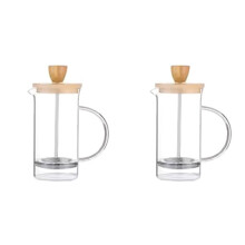 2X Caffettiera A Stantuffo Francese con Filtro In Vetro Borosilicato Ad Alta Resistenza, Caffettiera A Mano, Teiera, Utensili, Coperchio In Legno D