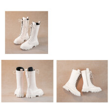 White lace-up combat galoshes with side zipper, knee-high,