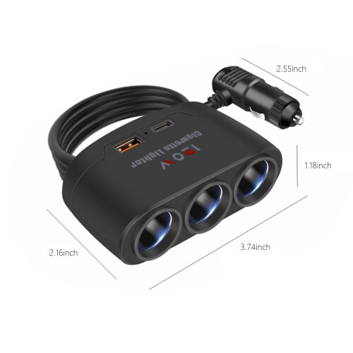 Car Cigarette Lighter Adapter PD3.1 120W 12V/24V 60cm 2