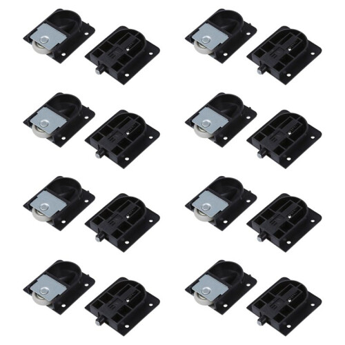 8X Wardrobe Black Plastic Plate 25mm Dia Wheel Sliding Door Roller
