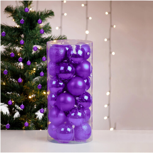 Purple Shatterproof Christmas Ornaments 24 Pieces 1