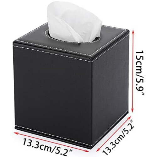 Boîte à mouchoirs en cuir noir, cube magnétique, PU 2