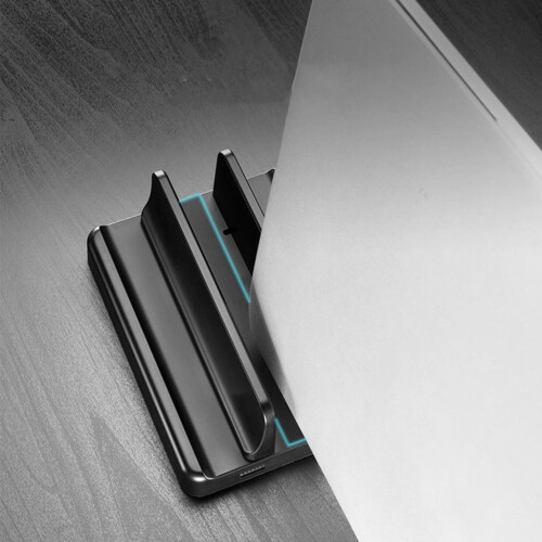 Supporto verticale regolabile per laptop, salvaspazio da scrivania. 1