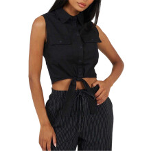 (10 UK, Black) Brave Soul Womens/Ladies Tied Hem Sleeveless Crop Top