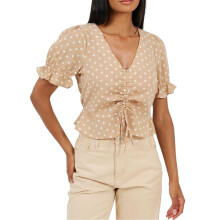 (8 UK, Stone/White) Brave Soul Womens/Ladies Polka Dot Frill Top