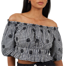 (12 UK, Black/White) Brave Soul Womens/Ladies Anglaise Gingham Puff Sleeve Top