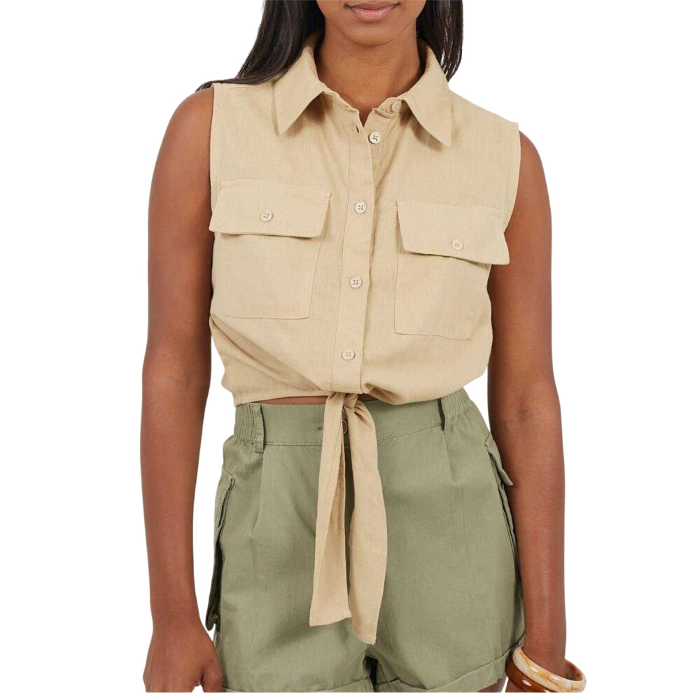 Brave Soul (8 Uk, Sand) Womens/Ladies Tied Hem Sleeveless Crop Top