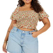 (16 UK, Red/Multicoloured) Brave Soul Womens/Ladies Puff Sleeve Top