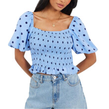 (10 UK, Blue/Navy) Brave Soul Womens/Ladies Polka Dot Puff Sleeve Crop Top