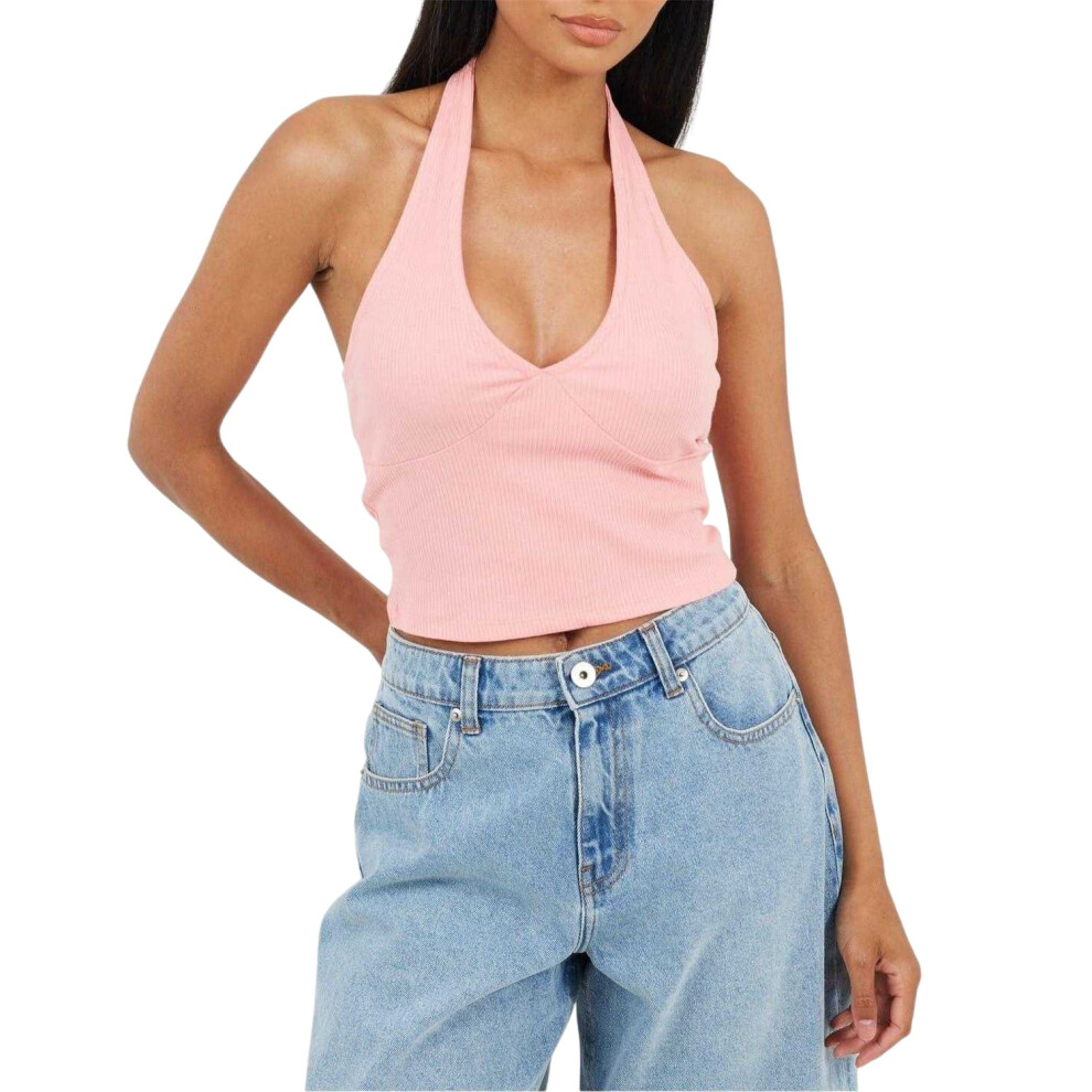 Brave Soul (10 Uk, Pink/Purple) Womens/Ladies Halter Neck Sleeveless Crop Top
